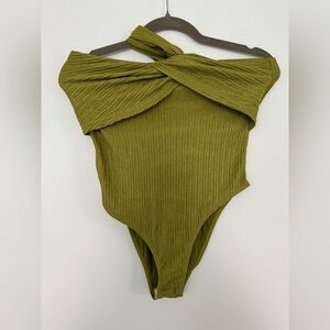 Olive Green Textured Bodysuit